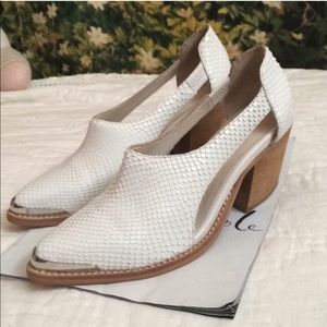 Jeffrey Campbell white snake leather booties